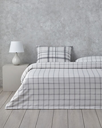 Graphic Grid Kolay Ütülenir Tek Kişilik Nevresim Takımı 160x220 cm Gri