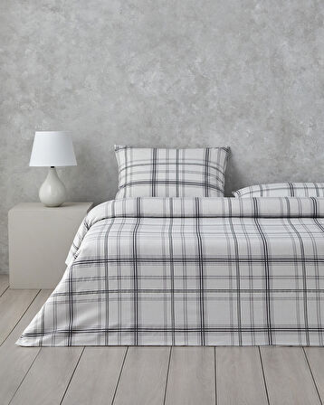 Graphic Grid Kolay Ütülenir Çift Kişilik Nevresim Takımı 200x220 cm Gri