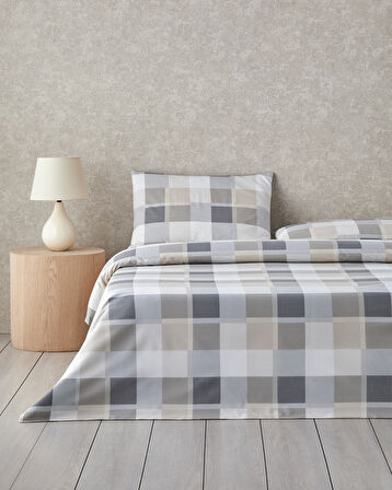 Bold Pattern Kolay Ütülenir Tek Kişilik Nevresim Takımı 160x220 cm Taş Rengi