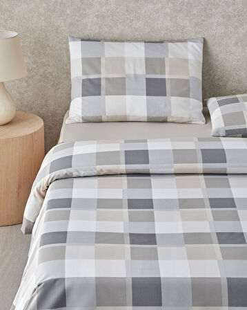 Bold Pattern Kolay Ütülenir Çift Kişilik Nevresim Takımı 200x220 cm Taş Rengi