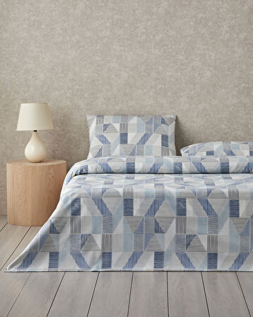 Sea Marine Kolay Ütülenir Tek Kişilik Nevresim Takımı 160x220 cm Mavi - Bej