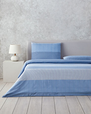 Modern Strip Kolay Ütülenir Çift Kişilik Nevresim Takımı 200x220 cm Mavi