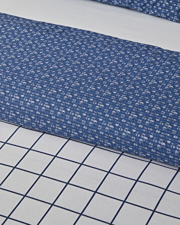 Border Check Kolay Ütülenir Çift Kişilik Nevresim Takımı 200x220 cm Mavi