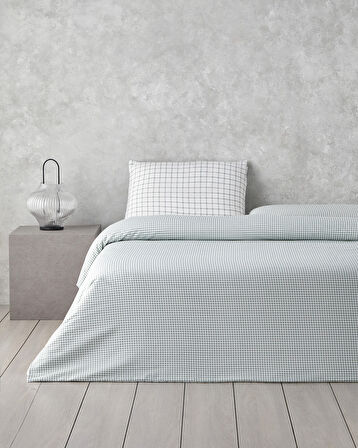 Simple Checks Kolay Ütülenir Çift Kişilik Nevresim Takımı 200x220 cm Seledon