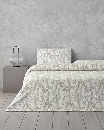 Botanical Spring Kolay Ütülenir Tek Kişilik Nevresim Takımı 160x220 cm Bej