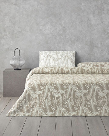 Botanical Spring Kolay Ütülenir Tek Kişilik Nevresim Takımı 160x220 cm Bej