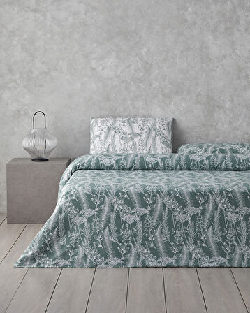 Botanical Spring Kolay Ütülenir Çift Kişilik Nevresim Takımı 200x220 cm Yeşil