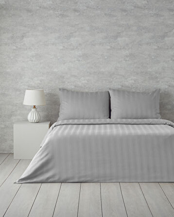 Lior Çizgili Pamuk Saten King Size Nevresim Takımı 240x220 cm Gümüş