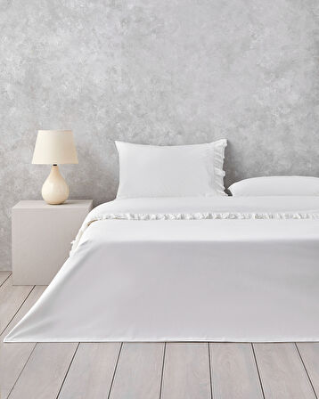 Elegance Chic Fırfırlı Kopanakili Çift Kişilik Nevresim Takımı 200x220 cm Beyaz