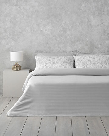 Dainty Bird Pamuk Saten King Size Nevresim Takımı 240x220 cm Gümüş