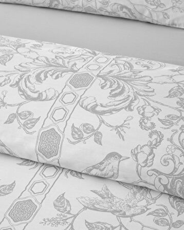 Dainty Bird Pamuk Saten King Size Nevresim Takımı 240x220 cm Gümüş
