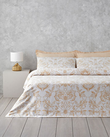Dainty Bird Pamuk Saten King Size Nevresim Takımı 240x220 cm Gold