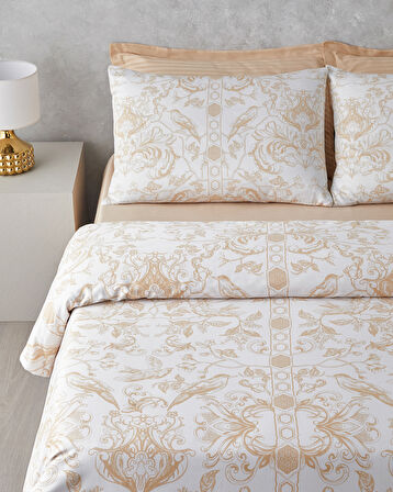 Dainty Bird Pamuk Saten King Size Nevresim Takımı 240x220 cm Gold