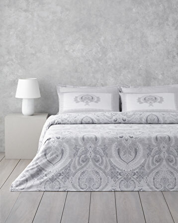 Paisley Serenade Pamuk Saten Çift Kişilik Nevresim Takımı 200x220 cm Gümüş