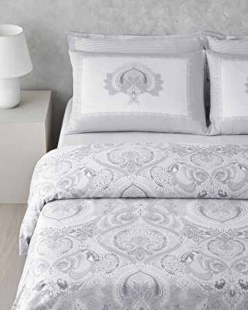 Paisley Serenade Pamuk Saten Çift Kişilik Nevresim Takımı 200x220 cm Gümüş