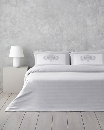 Paisley Serenade Pamuk Saten King Size Nevresim Takımı 240x220 cm Gümüş