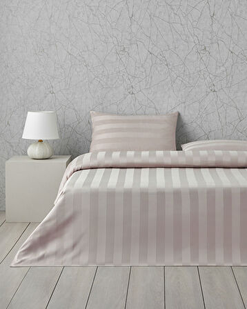 Deluxe Çizgili Pamuk Saten Çift Kişilik Nevresim Takımı 200x220 cm Gül Kurusu