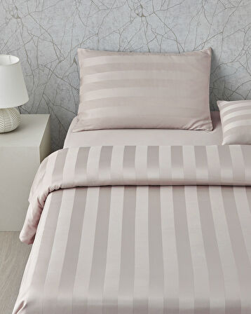 Deluxe Çizgili Pamuk Saten King Size Nevresim Takımı 240x220 cm Gül Kurusu