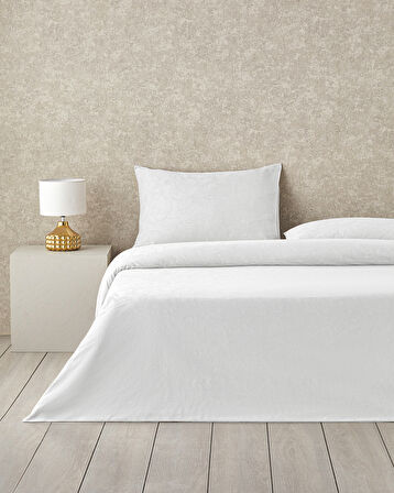 Royal Scroll Jakarlı Pamuk Saten King Size Nevresim Takımı 240x220 cm Beyaz