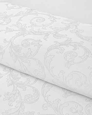 Royal Scroll Jakarlı Pamuk Saten King Size Nevresim Takımı 240x220 cm Beyaz