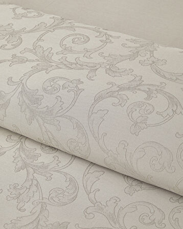 Royal Scroll Jakarlı Pamuk Saten Çift Kişilik Nevresim Takımı 200x220 cm Taş Rengi