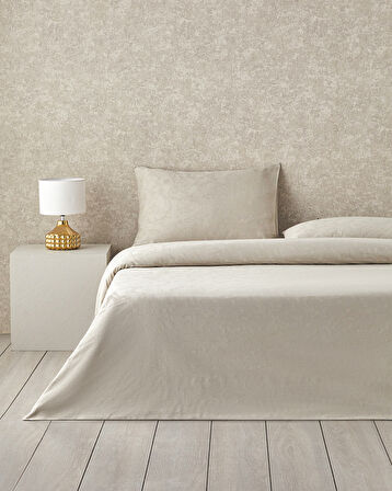Royal Scroll Jakarlı Pamuk Saten King Size Nevresim Takımı 240x220 cm Taş Rengi