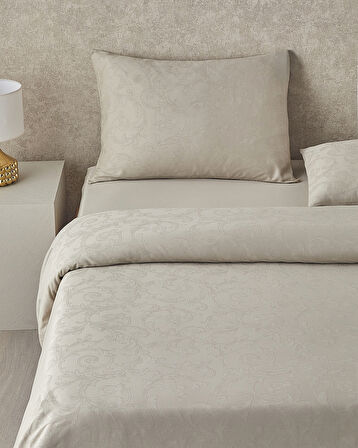 Royal Scroll Jakarlı Pamuk Saten King Size Nevresim Takımı 240x220 cm Taş Rengi