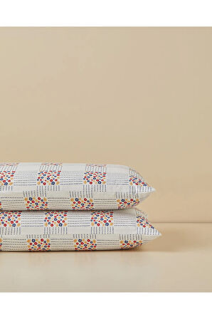 Daisy Plaid Kolay Ütülenir 2'li Yastık Kılıfı 50x70 cm Kırmızı - Mavi