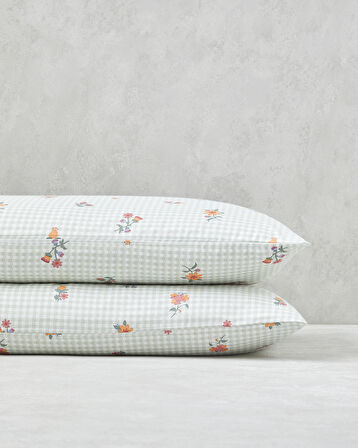 Floral Plaid Kolay Ütülenir 2'li Yastık Kılıfı 50x70 cm Pembe - Yeşil