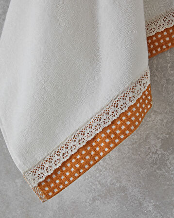 Petite Checked Pamuklu Kroşeli Yüz Havlusu 50x80 cm Ekru-Sarı