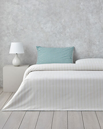 Clouded Grid İpliği Boyalı Çift Kişilik Nevresim Takımı 200x220 cm Koyu Yeşil