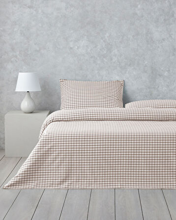 Clouded Grid İpliği Boyalı Çift Kişilik Nevresim Takımı 200x220 cm Bej