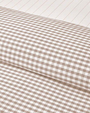 Clouded Grid İpliği Boyalı Çift Kişilik Nevresim Takımı 200x220 cm Bej