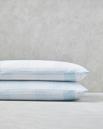 Modern Check Pamuklu 2'li Yastık Kılıfı 50x70 cm Mavi