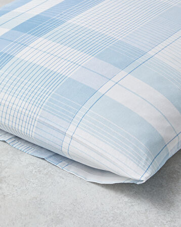 Modern Check Pamuklu 2'li Yastık Kılıfı 50x70 cm Mavi