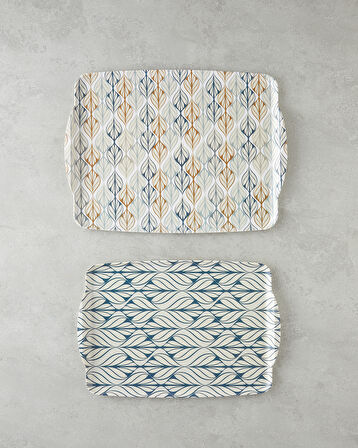 Cosy Stripe Melamin 2'li Tepsi 42x31 cm + 25x38 cm Mavi