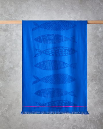 Aquatic Fish %100 Pamuklu Plaj Havlusu 70x140 cm Çivit Mavi
