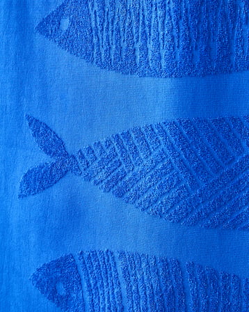 Aquatic Fish %100 Pamuklu Plaj Havlusu 70x140 cm Çivit Mavi