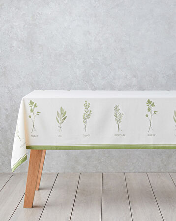 Greeny Pamuk Polyester Masa Örtüsü 150x200 cm Beyaz - Yeşil