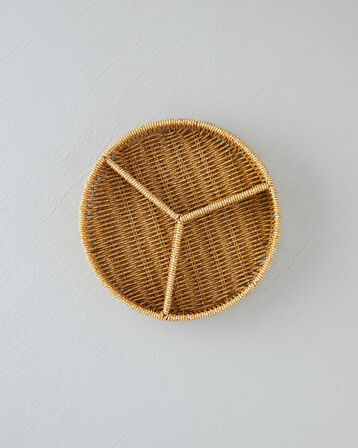Wicker Plastik Rattan 3 Bölmeli Sunumluk 25x6 cm Açık Kahverengi