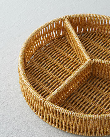 Wicker Plastik Rattan 3 Bölmeli Sunumluk 25x6 cm Açık Kahverengi