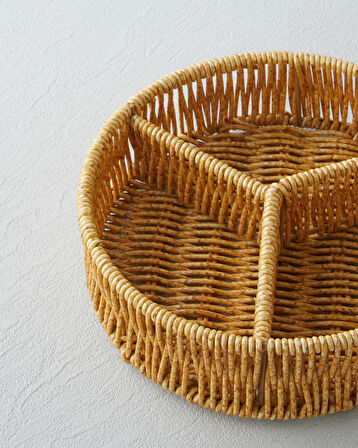 Wicker Plastik Rattan 3 Bölmeli Sunumluk 19x5 cm Açık Kahverengi