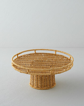 Wicker Plastik Rattan Kek Standı 30 cm Açık Kahverengi
