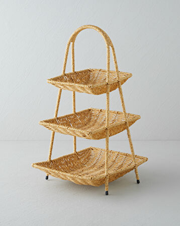Wicker Plastik Rattan Katlı Servis 26x22x44 cm Açık Kahverengi