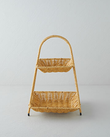 Wicker Plastik Rattan Katlı Servis 26x22x36 cm Açık Kahverengi