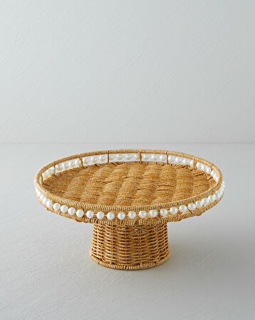 Pearl Plastik Rattan Kek Standı 30 cm Açık Kahverengi