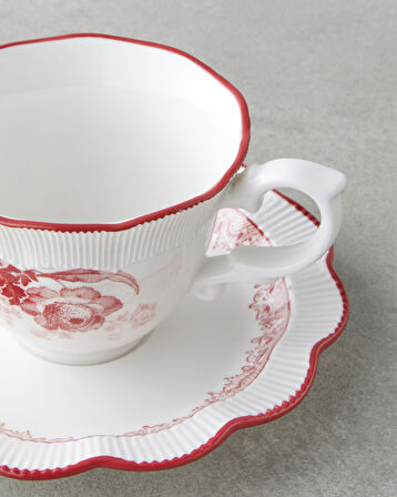 Carmine Porselen 4 Parça 2 Kişilik Çay Fincanı Takımı 200 ml Kırmızı - Beyaz