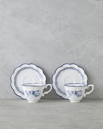 Carmine Porselen 4 Parça 2 Kişilik Çay Fincanı Takımı 200 ml Lacivert-Beyaz