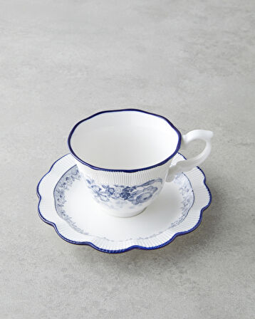 Carmine Porselen 4 Parça 2 Kişilik Çay Fincanı Takımı 200 ml Lacivert-Beyaz