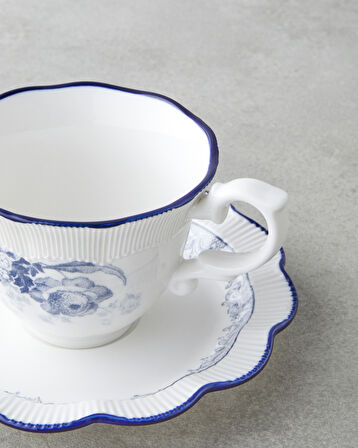 Carmine Porselen 4 Parça 2 Kişilik Çay Fincanı Takımı 200 ml Lacivert-Beyaz